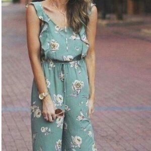 Target xhilaration green floral jumpsuit